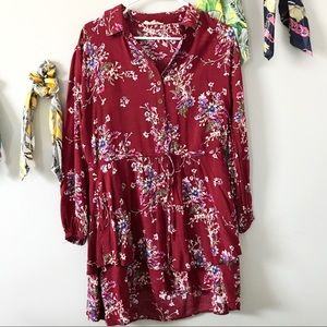 entro; long sleeve maroon floral dress (small)